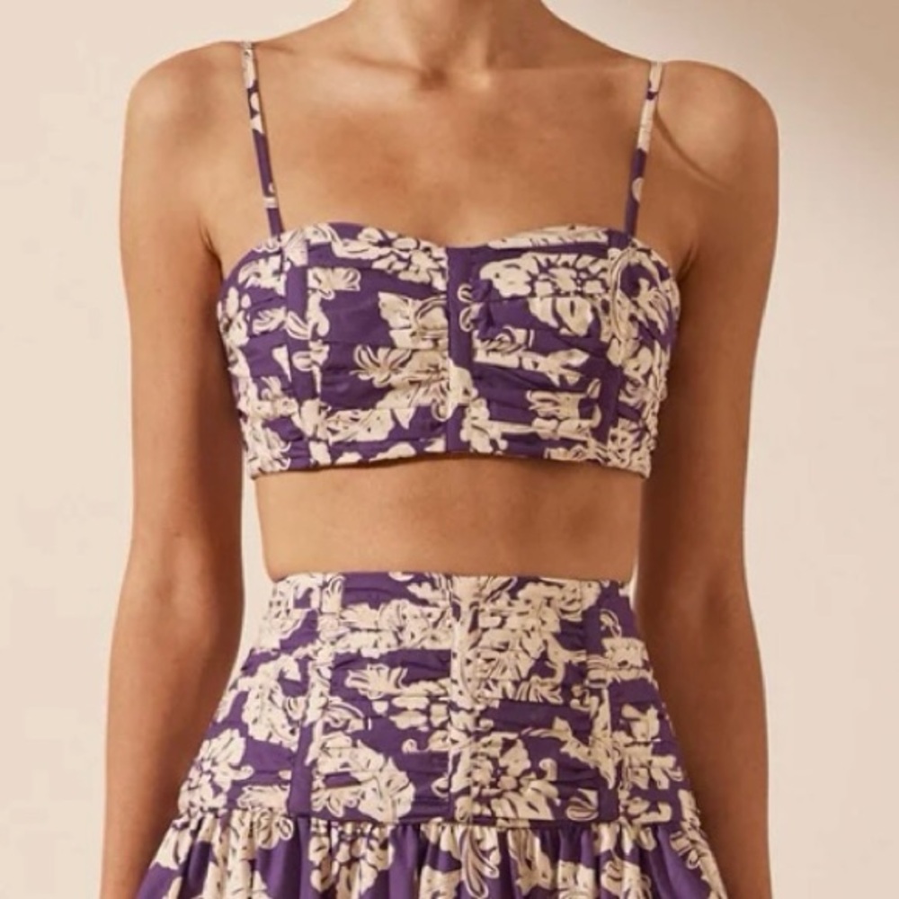 Shona Joy Ruched Panel Bralette Purple Floral Resort Vacay Organic Cotton 6 New